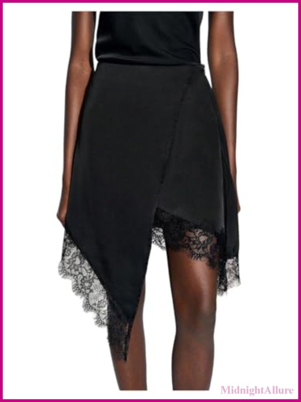 Women's Satin Lace High Rise Wrap A-Line Mini Skirt Asymmetrical